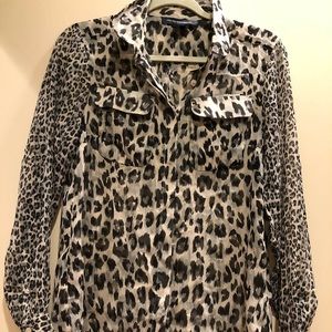French connection animal print button down blouse